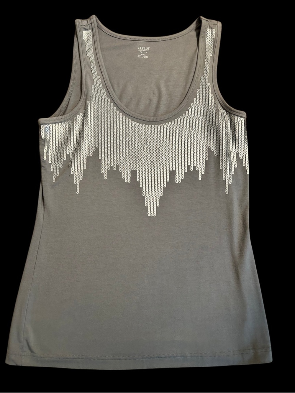 a.n.a Gray Tank Top with Silver Sequin Fringe